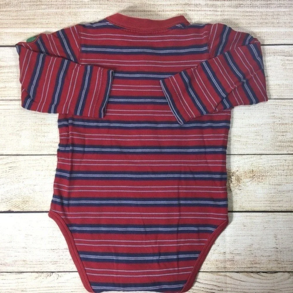 OshKosh B'gosh Henley Baby Boy Bodysuit 24M Red‎ Blue Striped Cotton Dog Patch